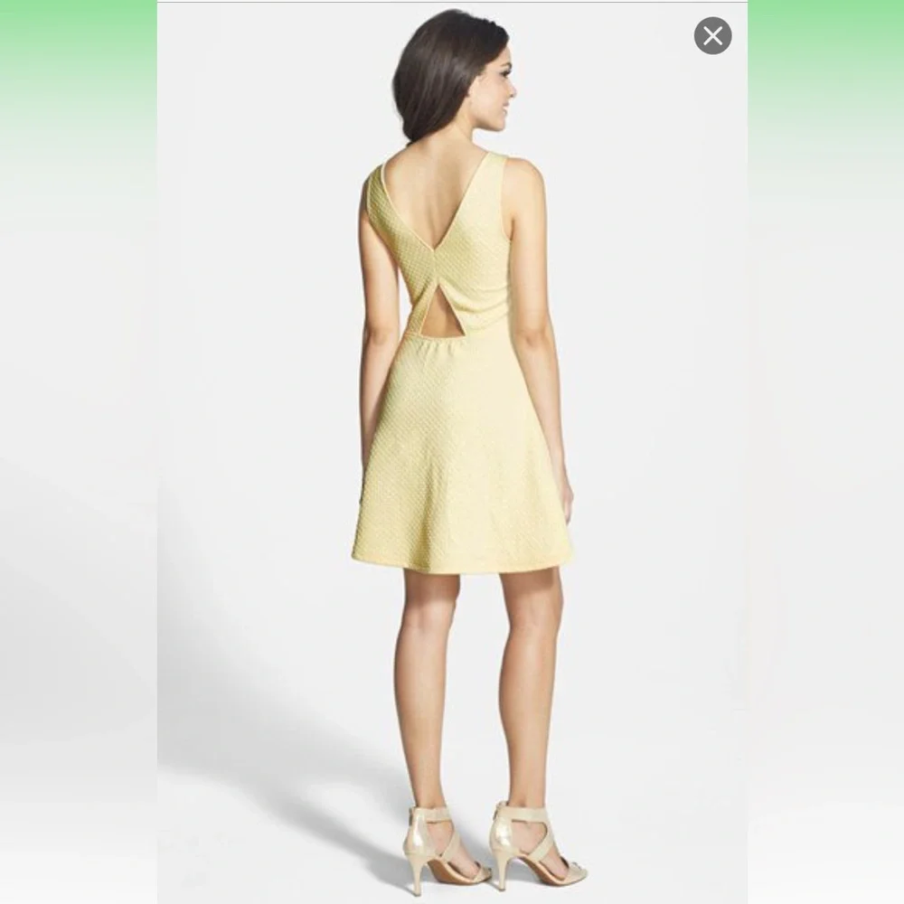 Frenchi(R) 'Spring Dot' Cutout Back Skater Dress (Juniors) YELLOW SOFT